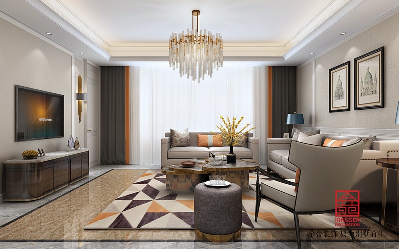 荣盛华府213平美式风格装修-客厅