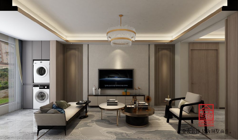 融创中心180平装修-新中式风格-客厅