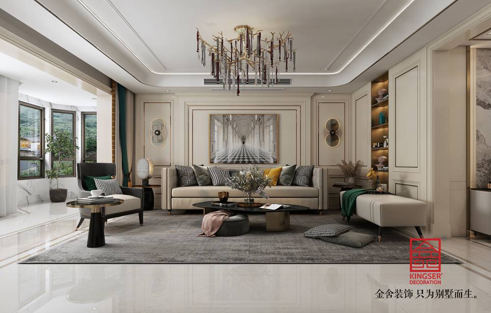 荣盛华府205平装修-美式风格-客厅