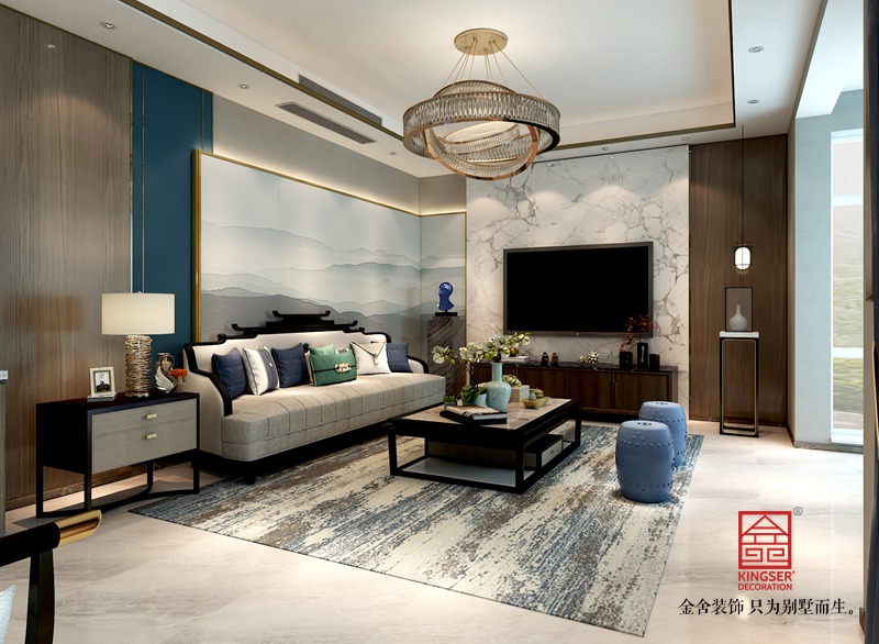 龙湖天辰原著200平新中式风格装修-客厅