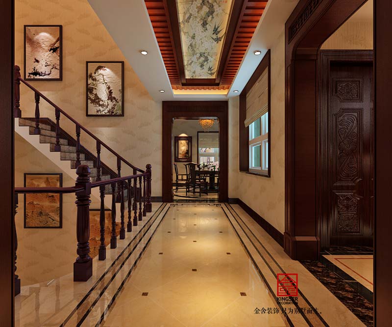 上山间别墅装修-中式风格-走廊