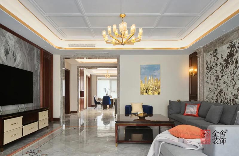 荣盛华府轻奢风格装修实景图-客厅