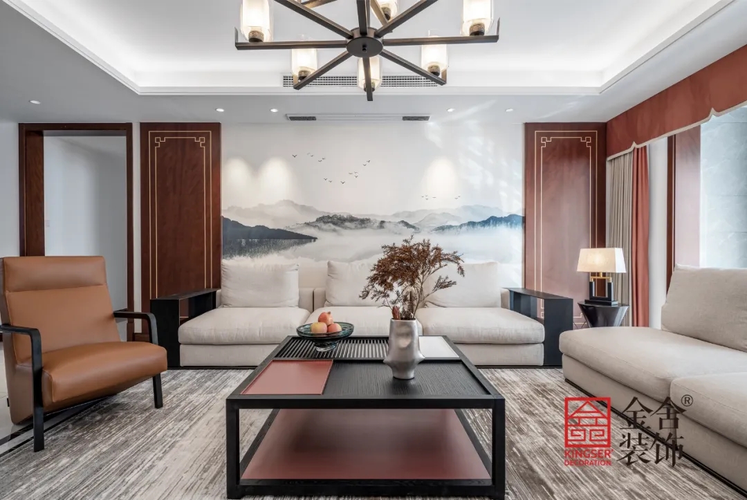 康馨园新中式装修客厅实景图