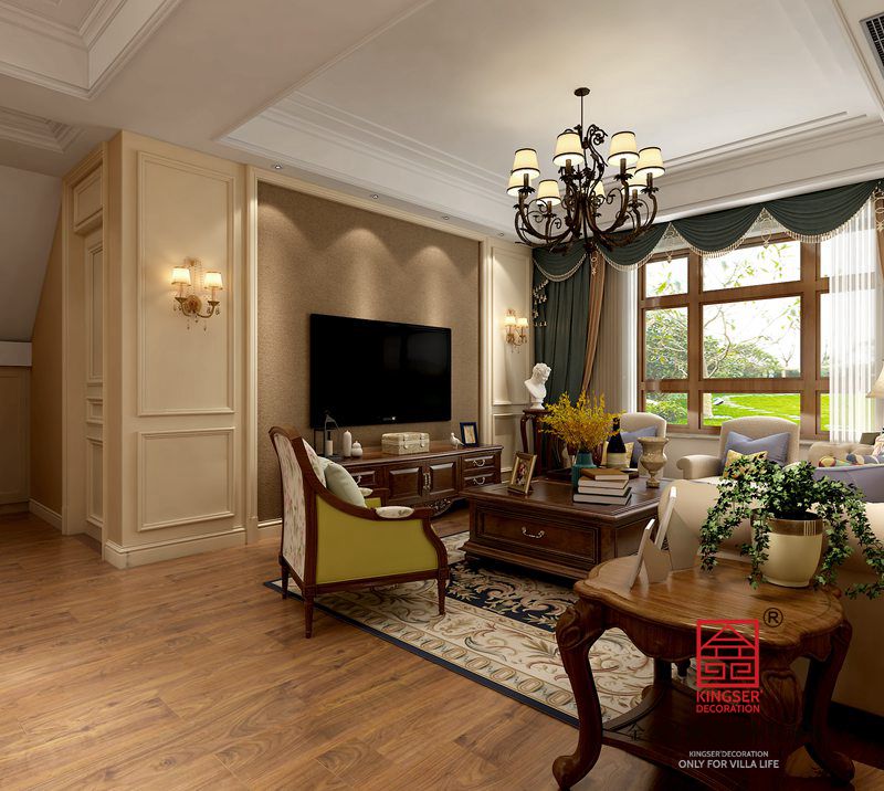 西山林语二期上叠装修200平米美式效果图