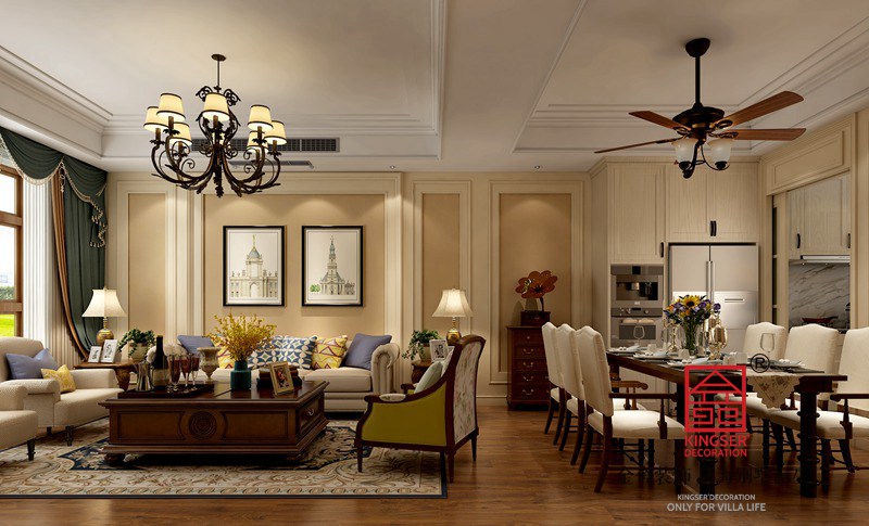 西山林语二期上叠装修200平米美式效果图