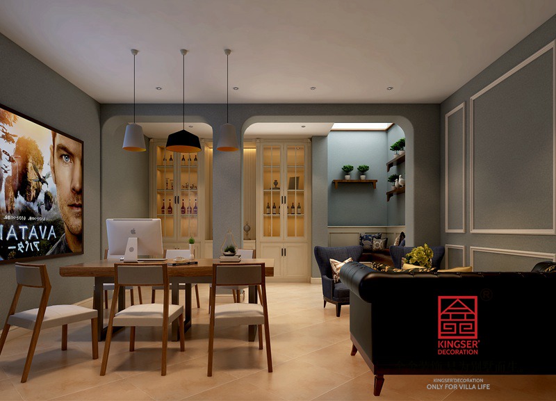 西山林语二期上叠装修200平米美式效果图