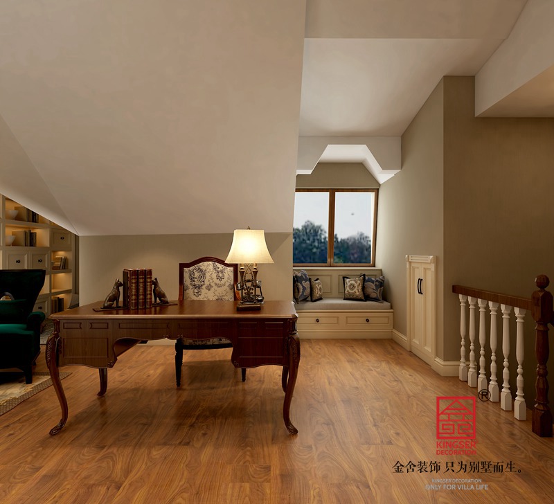 西山林语二期上叠装修200平米美式效果图