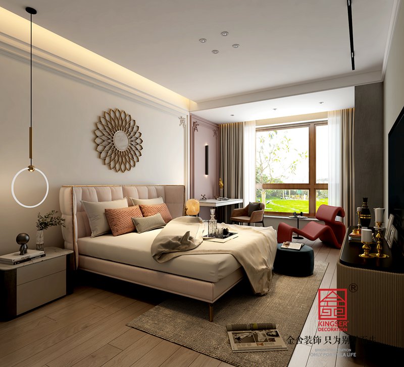 西山林语下叠装修美式轻奢卧室效果图