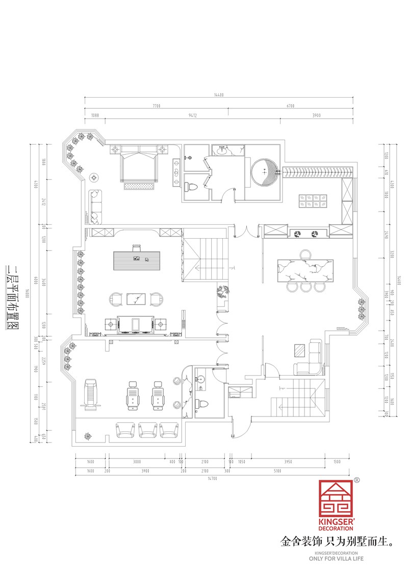 荣盛华府340平顶跃户型二层平面布置图