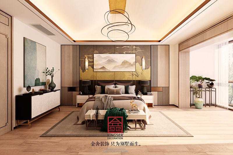 春江花月新中式风格别墅装修卧室效果图