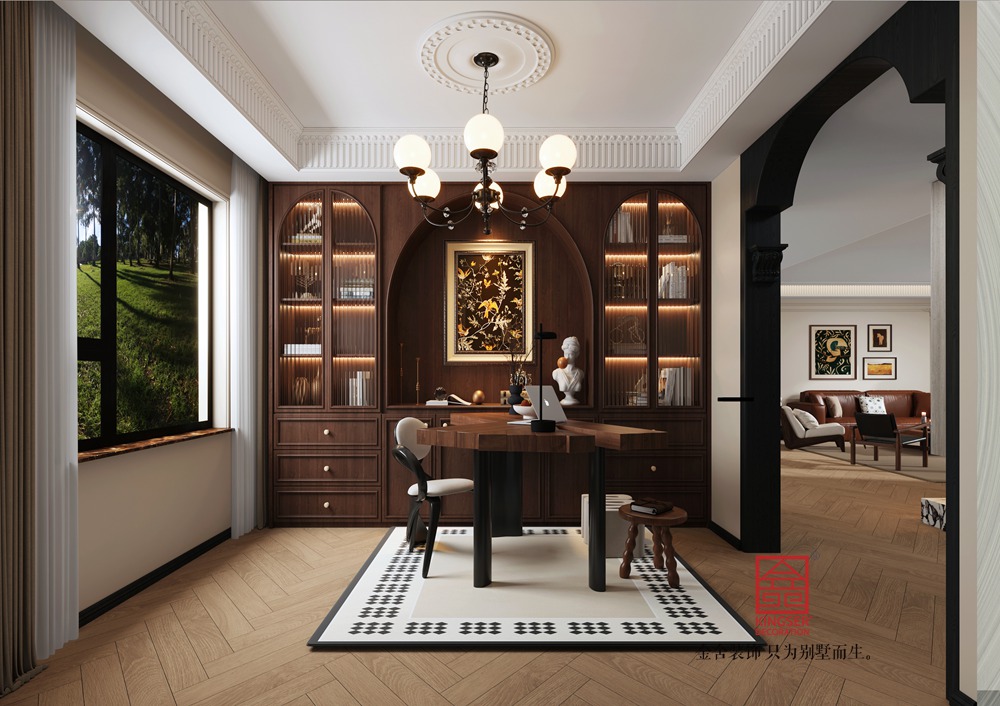中海峯叁号院235平米复古美式风格装修-书房